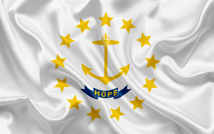 Rhode Island State Flagga, flaggor av Stater, flagga Staten Rhode Island, USA, staten Rhode Island, Vit silk flag, Rhode Island vapen