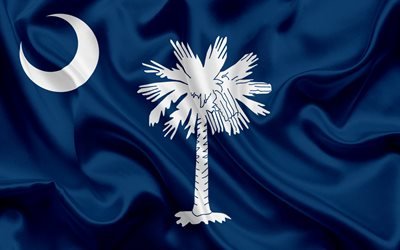 South Carolina State Flagga, flaggor av Stater, flagga delstaten South Carolina, USA, staten South Carolina, bl&#229; silk flag, South Carolina vapen