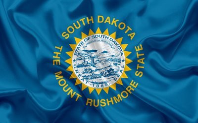 South Dakota State Flag, flags of States, flag State of South Dakota, USA, state South Dakota, blue silk flag, South Dakota coat of arms