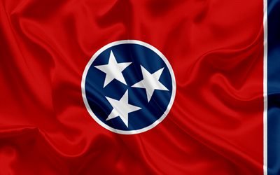 Tennessee State Flag, flags of States, flag State of Tennessee, USA, state Tennessee, red silk flag