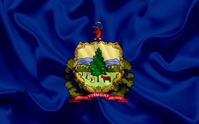 Vermont State Flag, flags of States, flag State of Vermont, USA, state Vermont, blue silk flag, Vermont coat of arms