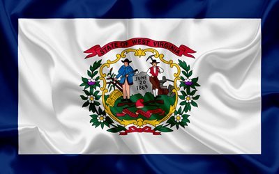 West Virginia State Flag, flags of States, flag State of West Virginia, USA, state West Virginia, silk flag, West Virginia coat of arms