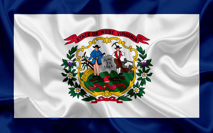 West Virginia State Flagga, flaggor av Stater, flagga delstaten West Virginia, USA, staten West Virginia, silk flag, West Virginia vapen