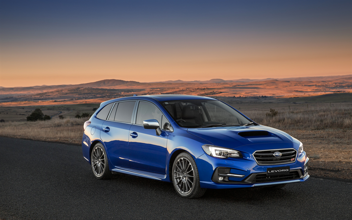 4k, Subaru Levorg, d&#233;sert, 2018 voitures, bleu Levorg, les voitures japonaises, Subaru