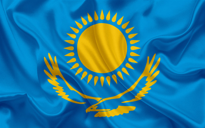 Kazako della bandiera, Kazakistan, Asia, bandiera del Kazakistan, seta bandiera