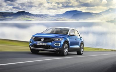 Volkswagen T-Roc, 4k, 2018 cars, road, blue T-Roc, VW, Volkswagen