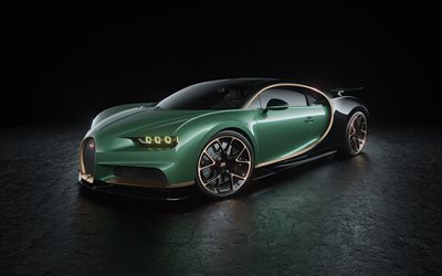 Bugatti Chiron, &#231;alışma, 2018 cars, hypercars, Bugatti, yeşil Chiron, s&#252;per