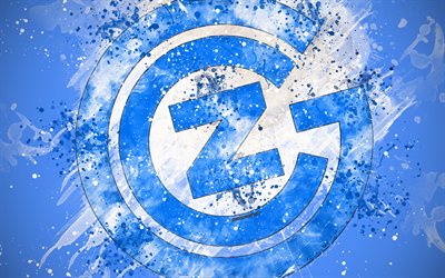 Cavallette FC, 4k, arte pittura, logo, creativo, Svizzero di calcio Svizzera Super League, stemma, sfondo blu, grunge, stile, Zurigo, Svizzera, calcio