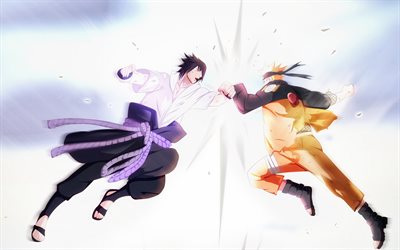 Naruto, Sasuke Uchiha, Naruto Uzumaki, merkki&#228;, art, taistella, Japanilainen manga