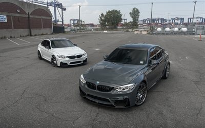 2018, BMW M3, F80, sports cars, white M3 sedan, tuning M3, exterior, gray M3 sedan, German cars, BMW