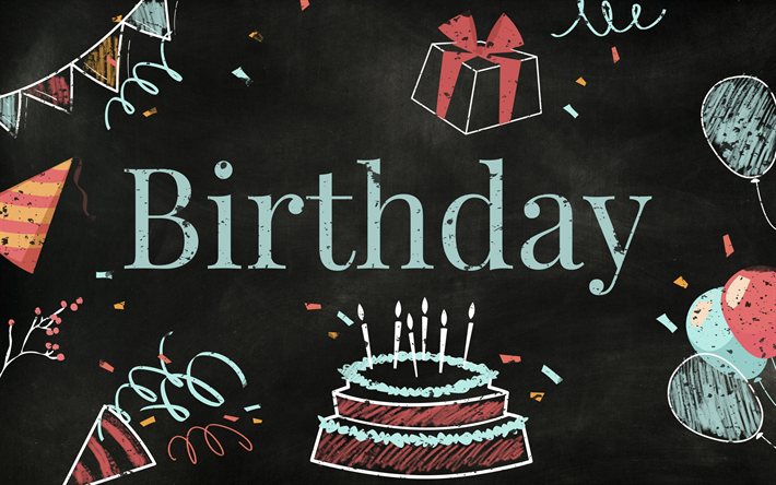 happy birthday, bleistift stil, gru&#223;, grauer hintergrund, gemalt, luftballons, zeichnung