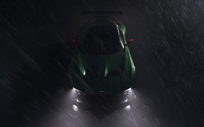 Aston Martin Vulcan, 4k, supercars, 2018 cars, rain, tuning, Aston Martin