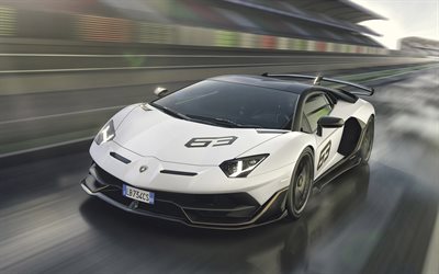 4k, Lamborghini Aventador SVJ, 2019, blanc supercar, au r&#233;glage, &#224; l&#39;ext&#233;rieur, voitures de course, nouveau blanc Aventador SVJ, des voitures de sport italiennes, Lamborghini