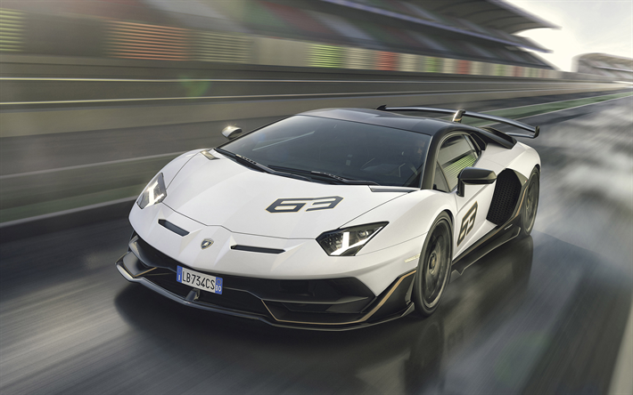4k, Lamborghini Aventador SVJ, 2019, valkoinen superauto, tuning, ulkoa, kilpa-autot, uusi Aventador valkoinen SVJ, Italian urheiluautoja, Lamborghini