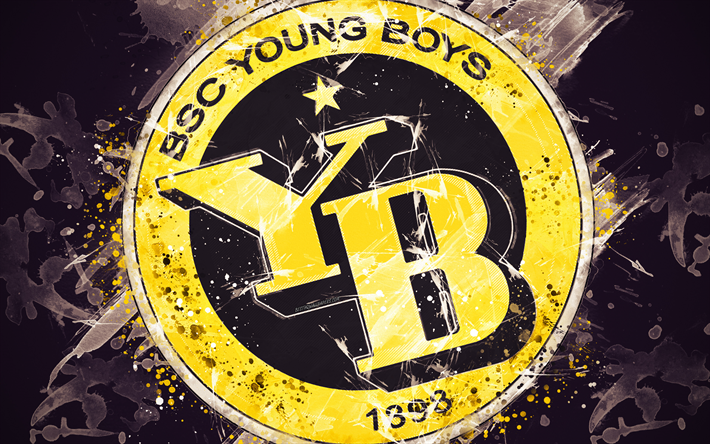 BSC Young Boys, 4k, boya, sanat, logo, yaratıcı, İsvi&#231;re futbol takımı, İsvi&#231;re S&#252;per Ligi, amblemi, siyah arka plan, grunge tarzı, Bern, İsvi&#231;re, futbol