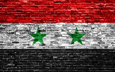 4k, Syriska flaggan, tegel konsistens, Asien, nationella symboler, Flaggan i Syrien, brickwall, Syrien 3D-flagga, Asiatiska l&#228;nder, Syrien