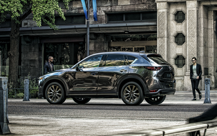 2019, Mazda CX-5, exterior, vis&#227;o traseira, novo tom de cinza CX-5, cinza crossover, carros japoneses, Mazda