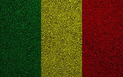 Flag of Mali, asphalt texture, flag on asphalt, Mali flag, Africa, Mali, flags of African countries