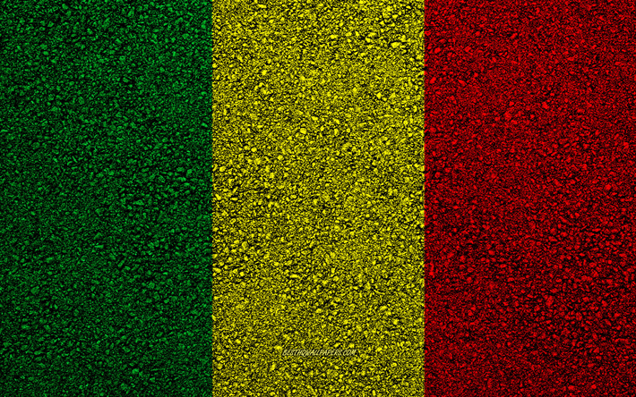 Afrika &#252;lkelerinin Mali bayrağı, asfalt doku, asfalt bayrağı, Mali bayrağının, Afrika, Mali, bayraklar