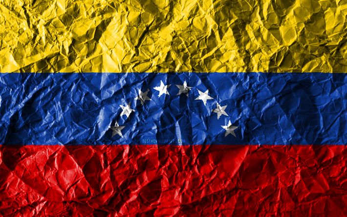 Bolivar bandeira, 4k, papel amassado, Pa&#237;ses da Am&#233;rica do sul, criativo, Bandeira da Venezuela, s&#237;mbolos nacionais, Am&#233;rica Do Sul, Venezuela 3D bandeira, Venezuela