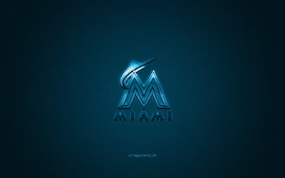 Miami Marlins, American baseball club, MLB, blue logo, blue carbon fiber background, baseball, Miami, Florida, USA, Major League Baseball, Miami Marlins logo