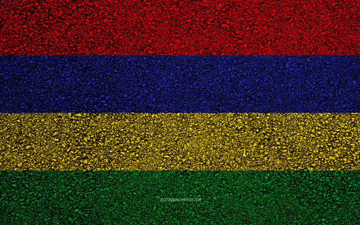 Bandiera di Mauritius, asfalto, trama, bandiera su asfalto, bandiera di Mauritius, Africa, Mauritius, le bandiere dei paesi Africani