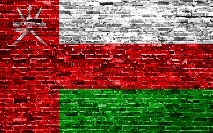 4k, Oman, bandiera, mattoni texture, Asia, simboli nazionali, Bandiera dell&#39;Oman, brickwall, Oman 3D bandiera, paesi Asiatici
