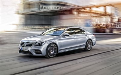 Mercedes-Benz S-Class, 2019, exterior, front view, luxury sedan, new silver S-Class, silver W222, German cars, Mercedes
