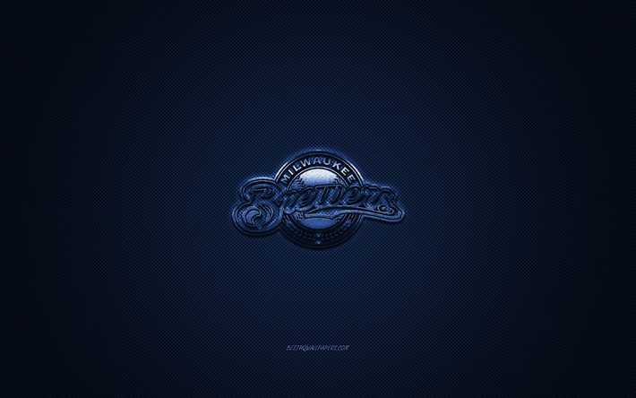 milwaukee brewers, american baseball club, mlb, blau, logo, blau-carbon-faser-hintergrund, baseball, milwaukee, wisconsin, usa, major league baseball, milwaukee brewers logo