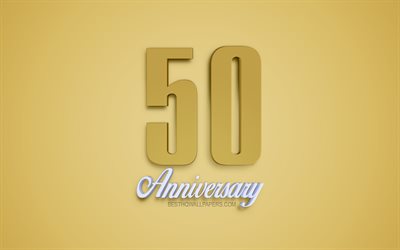 50th Anniversary sign, 3d anniversary symbols, golden 3d digits, 50th Anniversary, golden background, 3d creative art, 50 Years Anniversary