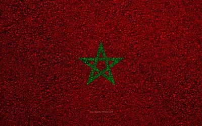 Bandera de Marruecos, el asfalto de la textura, de la bandera en el asfalto, la bandera de Marruecos, &#193;frica, Marruecos, las banderas de los pa&#237;ses Africanos