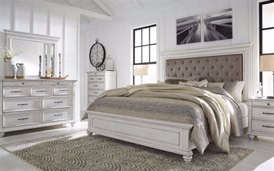 elegante camera da letto matrimoniale interni in stile classico, in stile Americano, camera da letto, luminose, mobili camera da letto in bianco