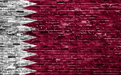 4k, Qatari flag, bricks texture, Asia, national symbols, Flag of Qatar, brickwall, Qatar 3D flag, Asian countries, Qatar