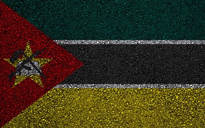 Flag of Mozambique, asphalt texture, flag on asphalt, Mozambique flag, Africa, Mozambique, flags of African countries