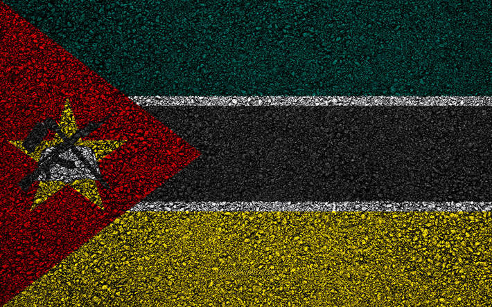Bandera de Mozambique, el asfalto de la textura, de la bandera en el asfalto, la bandera de Mozambique, &#193;frica, Mozambique, las banderas de los pa&#237;ses Africanos