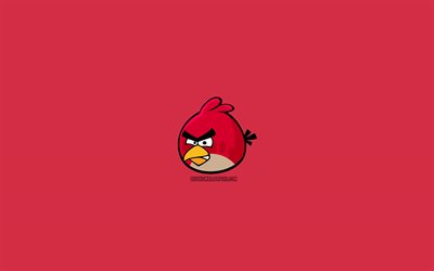4k, 赤, 最小限の, Angry Birds, 赤の背景, 創造, 赤4k