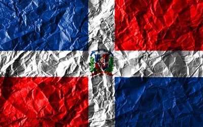 Dominican Republic flag, 4k, crumpled paper, North American countries, creative, Flag of Dominican Republic, national symbols, North America, Dominican Republic