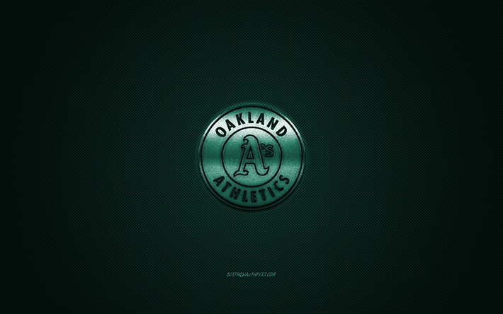 Oakland Athletics, American baseball club, MLB, green logo, green carbon fiber background, baseball, Oakland, California, USA, Major League Baseball, Oakland Athletics logo