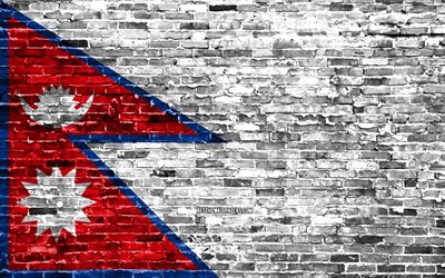 4k, Nepalese flag, bricks texture, Asia, national symbols, Flag of Nepal, brickwall, Nepal 3D flag, Asian countries, Nepal