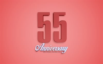 55 &#176; Anniversario segno, 3d anniversario simboli, rosso, 3d cifre, 55 &#176; Anniversario, sfondo rosso, 3d, creativo, arte, 55 Anni
