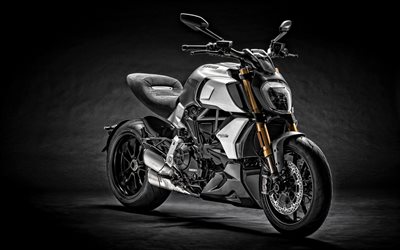 2019, Ducati Diavel 1260S, exteri&#246;r, cool motorcykel, ny vit gr&#229; Diavel 1260S, italienska motorcyklar, Ducati