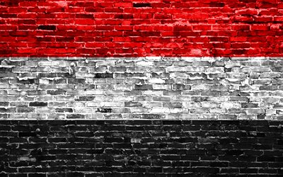 4k, Yemen bandera, los ladrillos, la textura, Asia, los s&#237;mbolos nacionales, la Bandera de Yemen, brickwall, Yemen 3D de la bandera, los pa&#237;ses de Asia, Yemen