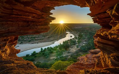 Australia, puesta del sol, monta&#241;as, Munga-Thirri Parque Nacional ca&#241;&#243;n, Australia puntos de referencia, HDR