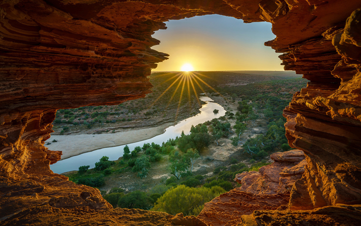 Australia, sunset, mountains, Munga-Thirri National Park, canyon, Australian landmarks, HDR
