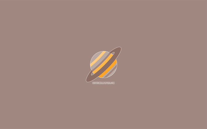 saturn, 4k, space, minimal, brown background, planet with circle, brown planet, creative