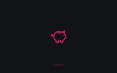 O porquinho cor-de-rosa, plano de fundo cinza, piggy &#237;cone, arte criativa, animais engra&#231;ados