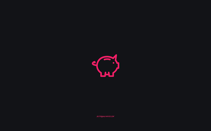rosa schweinchen, graue hintergr&#252;nde, die sparschwein-symbol, kreative kunst, lustige tiere