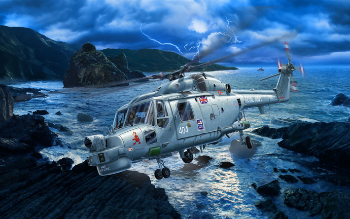 westland lynx, kunstwerk, britischer milit&#228;r-hubschrauber, royal navy westland helicopters, britische armee