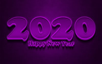 2020 violetti 3D-numeroa, grunge, Hyv&#228;&#228; Uutta Vuotta 2020, violetti metalli tausta, 2020 neon art, 2020 k&#228;sitteit&#228;, violetti neon numeroa, 2020-violetti tausta, 2020 vuosi numeroa