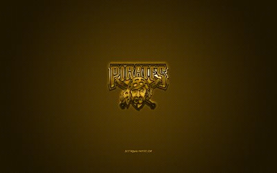 Pittsburgh Pirates, American baseball club, MLB, yellow logo, yellow carbon fiber background, baseball, Pittsburgh, Pennsylvania, USA, Major League Baseball, Pittsburgh Pirates logo